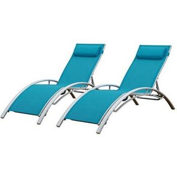 Dúo Tumbonas Galápagos Azules con Estructura de Aluminio Blanco