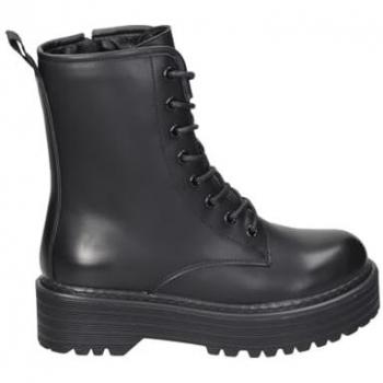 CHK10 | Botines Planos CHK10 Orlando 01FE para Mujer – Botines Estilo Militar en Color Negro – Botín con Cordones y Cremallera – Casual – Cómodos – Combinables – Moda