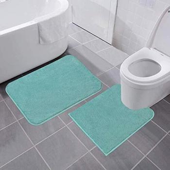 Ultra Soft Non Slip Bath Mat Set 2 Piece Bathroom Mat Set Absorbent Fluffy Microfiber Toilet Rug