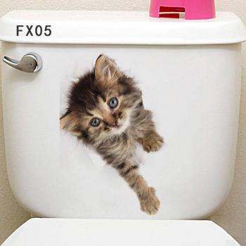 Sticker 3D Chat Animé – Décor Toilette, Cuisine et Maison