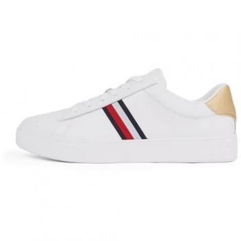 Tommy Hilfiger, Sneakers, female, White, Size: 8 US Luxury Gold Detail Leather Sneakers