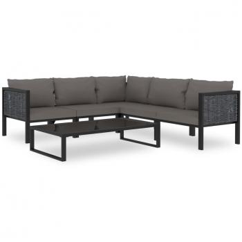 Salon de jardin 6 pcs avec coussins en résine tressée anthracite