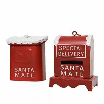 Set 2 Decorazioni in Metallo a Forma di Cassetta delle Lettere con Neve