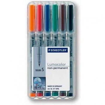 STAEDTLER® OH-Stift, Lumocolor® 311, S, non-permanent, 0,4 mm, Schaftfarbe: grau, Schreibfarbe: 6er sortiert (6 Stück)