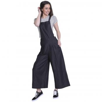 Women’s Bluebell Black Culottes Dungarees – Wide Leg
