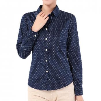 Top de Manga Larga en Tonos Azules, Estampado Blue Wavelet Point – Debao