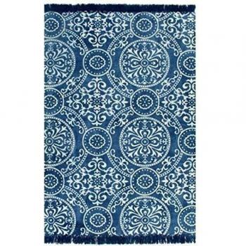 Baumwoll-Kelim Teppich 160x230 cm mit blauem Muster