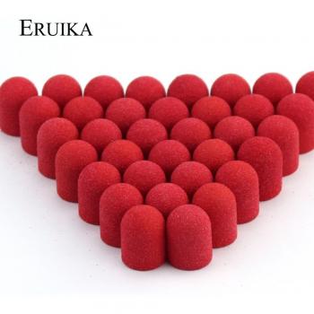 Kit 50 pièces : bouchons de ponçage 13x19 mm, plastique rouge, manche caoutchouc, dissolvant – Manucure/Pédicure