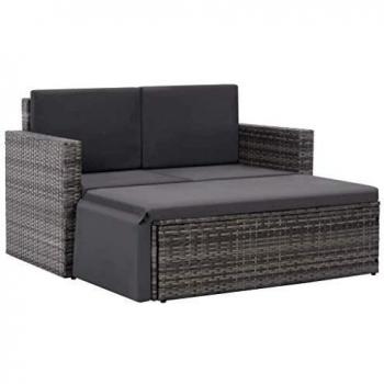 VidaXL 2-teiliges Garten-Lounge-Set aus grauem Poly Rattan mit Kissen