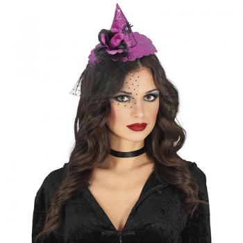 Diadema de Sombrero de Bruja Morado con Velo