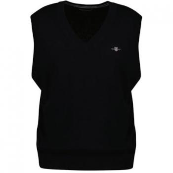 GANT Classic Cotton Vest – schwarze Web-Variante, XL, Baumwoll-Pullover