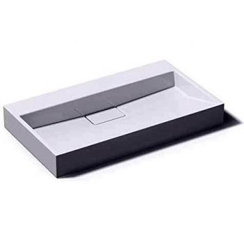 SOGOOD Mineralguss Waschtisch Colossum19 – 70×46×11 cm, Gussmarmor, Armaturenloch frei, mit Ablaufgarnitur