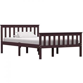Furud Modern Solid Pinewood Bed Frame Design Dark Brown