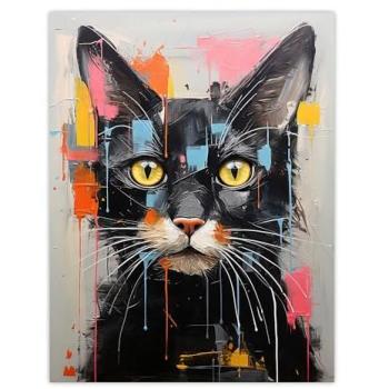 Blue Coo Meets Messy Black Cat: Vibrant Pet Portrait Print (Living Room) – 18” × 24”