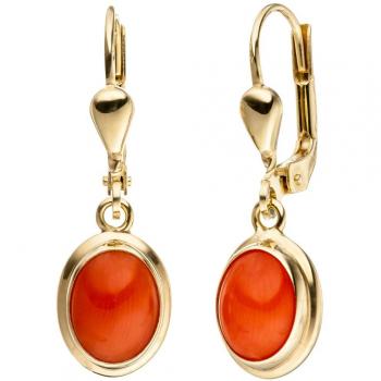 Ohrhänger Oval 333 Gold Gelbgold 2 Korallen Orange