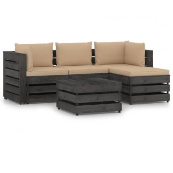 Set di Mobili da Giardino 5pz con Cuscini in Legno Impregnato Grigio