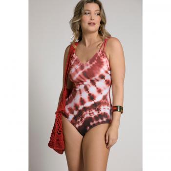 Toga mare Ulla Popken: Batik Rosso, drappeggio elegante, 66, senza coppe
