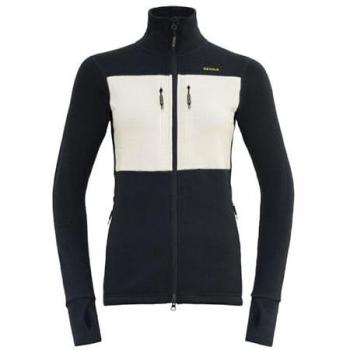 Devold Egga Grid Merino Damenjacke S (Blau) in Inkschwarz & Off-White