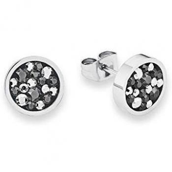 Aretes de acero inoxidable con cristal, 1 cm, color plata, incluye estuche de regalo, modelo 9239467