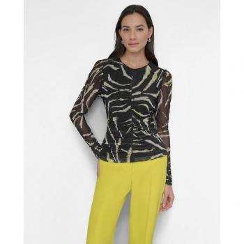 Dkny Abstract Ruched Crop – XS, Black + Acid Yellow