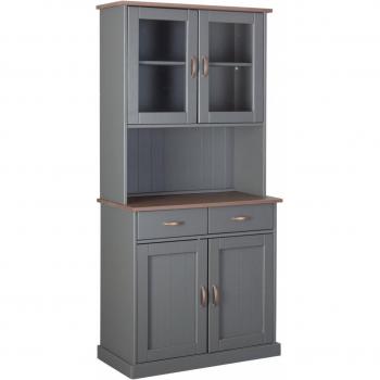Credenza DMORA: 2 ante chiuse, 2 vetrine, 2 cassetti, top marrone