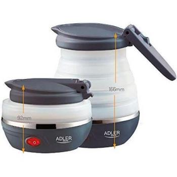 Adler AD1279 Faltbarer Wasserkocher, 0,6 Liter, 750 W, BPA-frei, Silikon, Weiß und Dunkelgrau