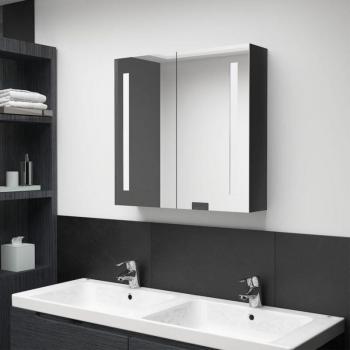Armadio bagno con specchio e illuminazione a led nera