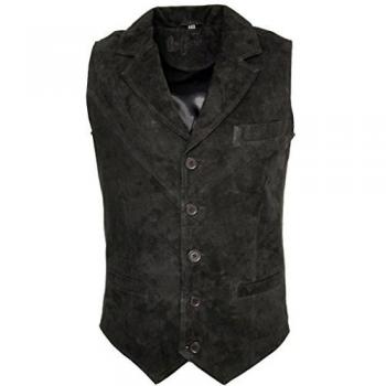 Men's Infinity Leather Black Goat Suede Waistcoat