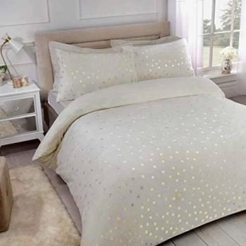 Silk‑Soft Polka Dot Foil Fleece Bedding (Ivory)