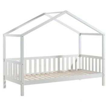 Lit Maison à Barrières ARKAN 90x200cm Pin Massif Blanc