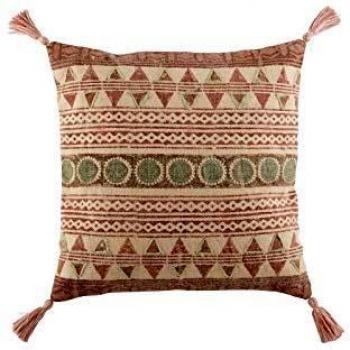 Étoffe de coussin J-Line inspirée de l'Inde, coton vert & bordeaux