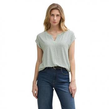 V-Shaped Green/White Printed Top – Tom Tailor L for Women