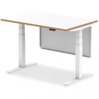 Oslo 1200 Height Adjustable Desk Wood Edge White Frame