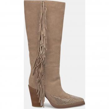ALMA EN PENA Women's Brown Heeled Boots with Fringes, Size 3 UK