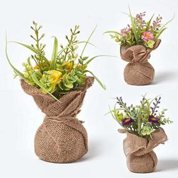 Set of 3 Artificial Daisy Flowers in Burlap Pots
