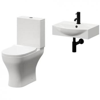Tondela Ceramic Wall Hung Toilet and Basin with Black Trap