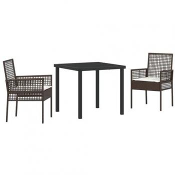 VidaXL Gartenmöbelset 3 Stück mit Kissen Braun Poly Rattan