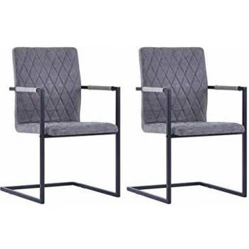 Sillas de comedor voladizas 2 unidades cuero sintético gris oscuro