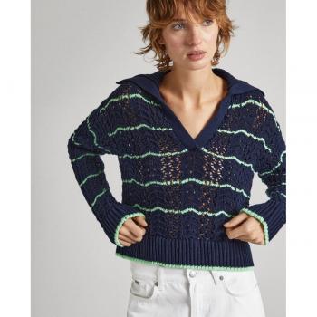 Jersey Marino con Estampado de Rayas
