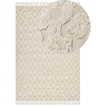 Tapis Coton Beige Boho 160 x 230 cm avec Franges