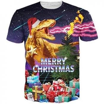 Maglietta Natale Dinosauro Fulmine 3D Spreadhoodie
