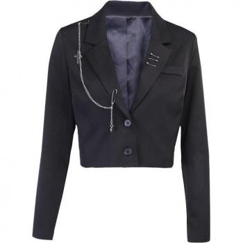 Helisopus Women's Black Punk Blazer with Metal Details