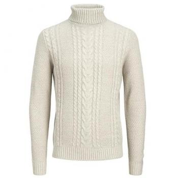 Jack & Jones Einfarbiger Herren Rollkragenpullover mit Zopfmuster