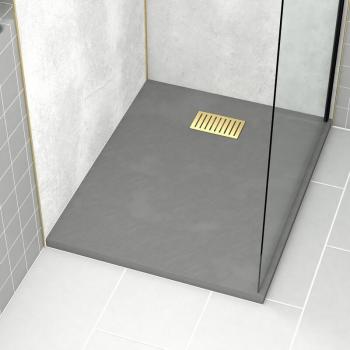 Receveur Aurlane Gris Pierre 80×100 cm – Grille Linéaire Or Brossé
