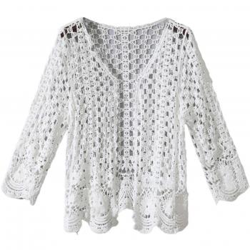Manteau de plage féminine crochet perforé manches longues