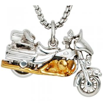Herren Anhänger Motorrad 925 Sterling Silber rhodiniert bicolor vergoldet