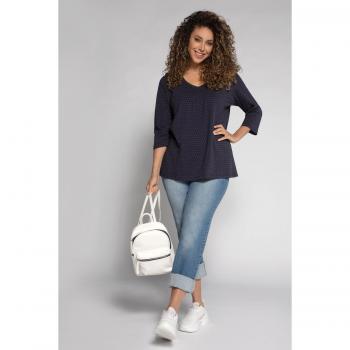 Maglia a puntini con pieghine e scollo a V, Donna, Blu, Taglia 60/62, Cotone