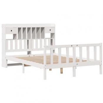 Lit bibliothèque 140x190 cm blanc en bois de pin