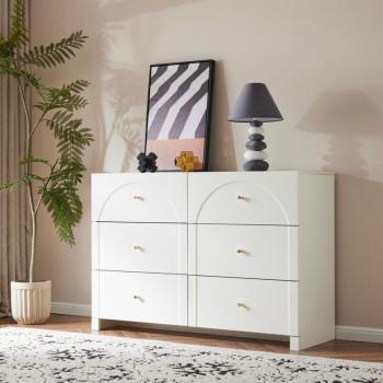 Commode de salon Wishdor : 6 tiroirs blancs, Dimensions 82x120x40 cm