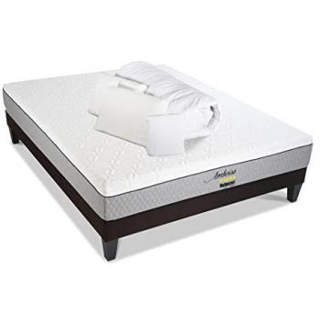 Pack Sommeil AMBOISE Blanc 160x200 – Matelas + Sommier + Accessoires